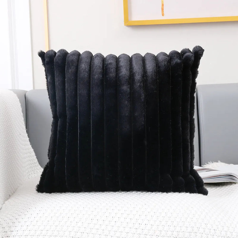 Black faux shop fur cushion covers